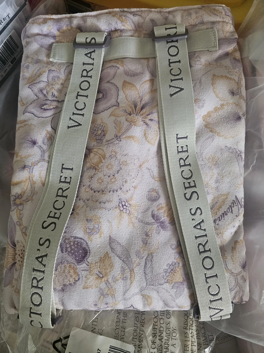 Victoria's Secret Lavender Floral Terry Drawstring Backpack Blanket Towel Beach